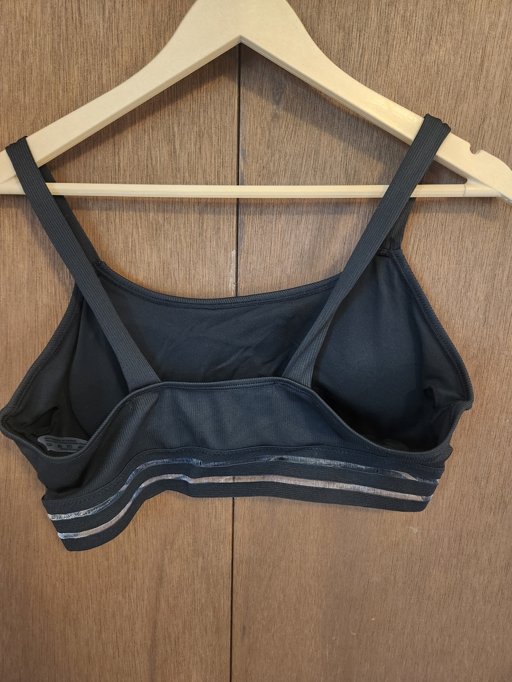 Black Women's Ribbed Swim Top with Sheer Stripe Band - Picture 2 of 3
